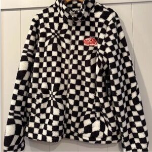Broken Promises NWT Black and White Checkered Fleece Full Zip Jacket 🏁